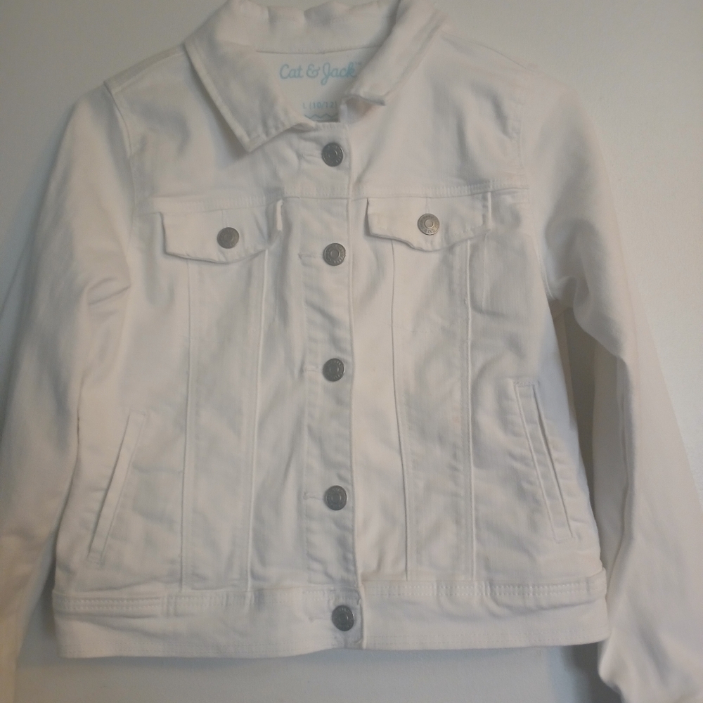 Cat & Jack White Denim Jacket with Pink Accents